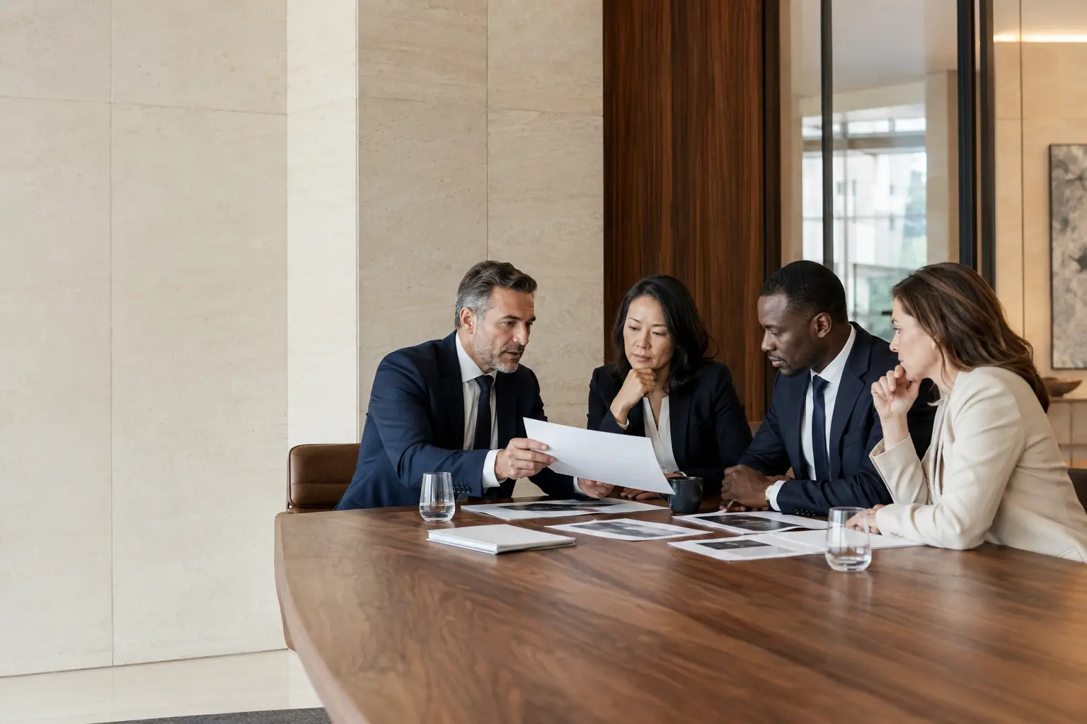 Business leaders working together in a contemporary boardroom